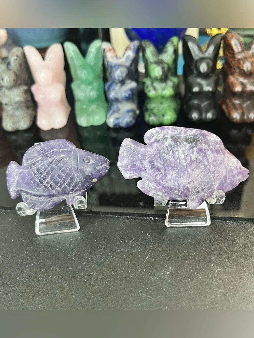 Purple Crystal Fish Carvings